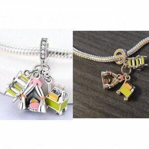 Sterling Siver Trio of Vintage Camping Beach Pendant Charms for Bracelet